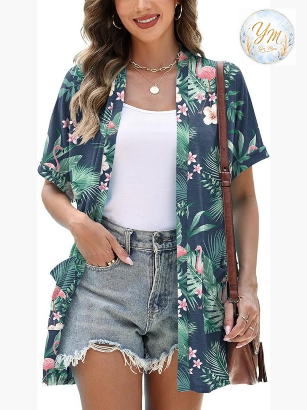 Short Sleeve Cardigan Loose Fit Lightweight Open Front with Pockets
